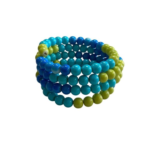 Jewelry - Colorful Handmade Beaded Stretch Bracelet Turquoise & Lime Green.